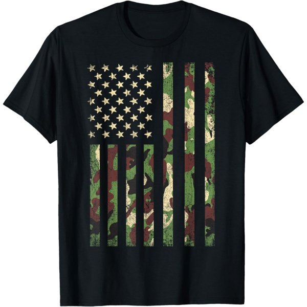 Desert Camo American Flag Military Tactical Camouflage USA T-Shirt