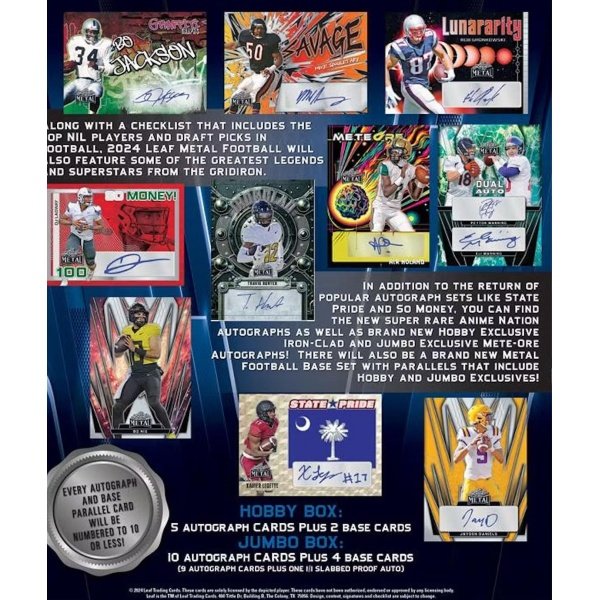 2024 Leaf Metal Football JUMBO box (14 cards incl. TEN Autograph cards per box) - Image 2