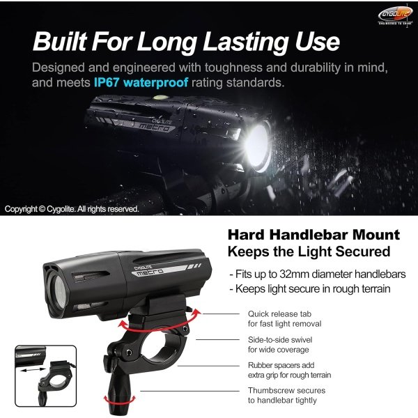 Cygolite Metro 1200, 1100, 950, 800, 650 Lumen Bicycle Headlight Models - Image 6