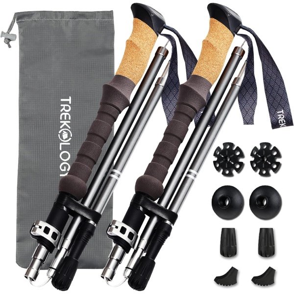 TREKOLOGY Trekking Poles Collapsible Nordic Hiking Poles - Cork Handle 2pc