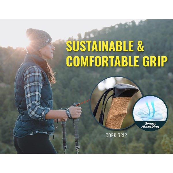 TREKOLOGY Trekking Poles Collapsible Nordic Hiking Poles - Cork Handle 2pc - Image 2
