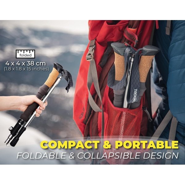 TREKOLOGY Trekking Poles Collapsible Nordic Hiking Poles - Cork Handle 2pc - Image 3