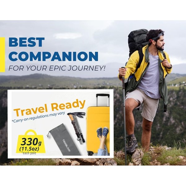 TREKOLOGY Trekking Poles Collapsible Nordic Hiking Poles - Cork Handle 2pc - Image 5
