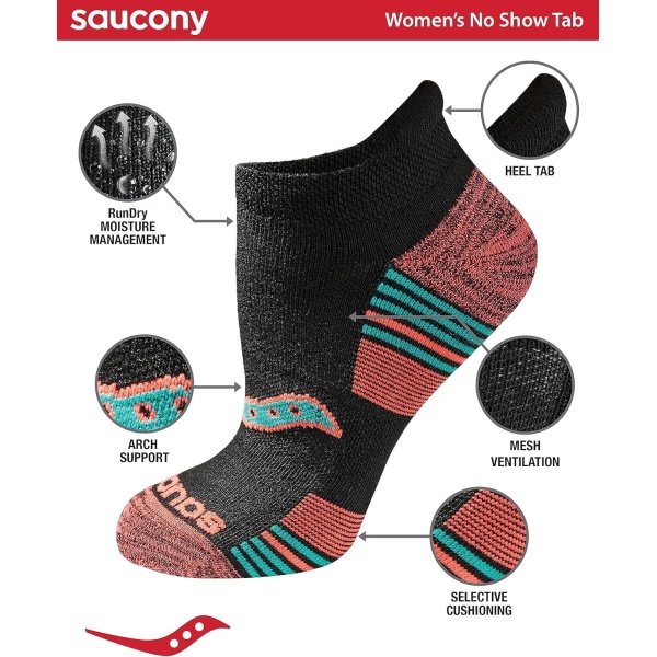 Saucony Women's RunDry Performance Heel Tab Athletic Socks - Image 2