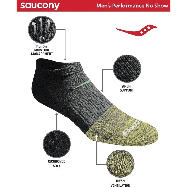 Saucony Men's Rundry Mesh Ventilating Comfort Fit Performance No-Show Socks - Image 2