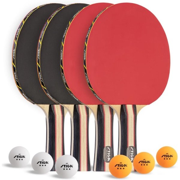 STIGA Performance  4 Player Table Tennis Set – USATT Approved Rackets and 3-Star Balls – 5-Ply Blade & Flared Handle – Perfect for Skill Development