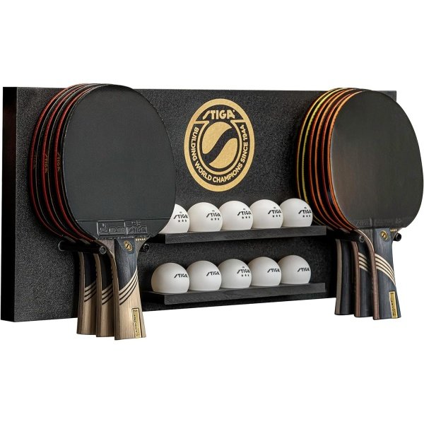 STIGA Ping Pong Storage Wall Rack | Holds Up to 10 Balls and 6 Paddles | Easy Mount for Any Flat Surface