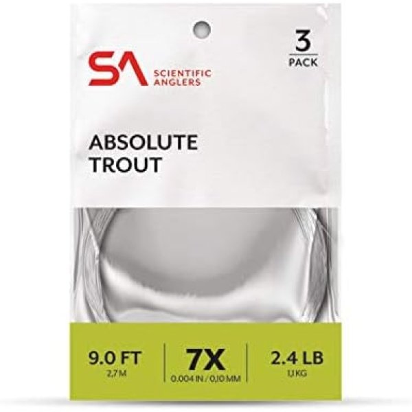 Scientific Anglers Absolute Trout Fly Fishing Leader, 9ft, 6 Pack
