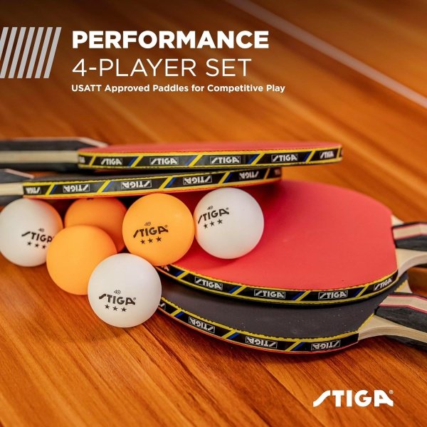 STIGA Performance  4 Player Table Tennis Set – USATT Approved Rackets and 3-Star Balls – 5-Ply Blade & Flared Handle – Perfect for Skill Development - Image 2