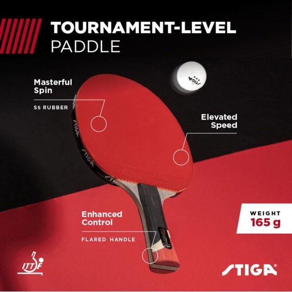 STIGA Pro Carbon Performance-Level Table Tennis Racket with Carbon Technology for Tournament Play - Red - Image 2