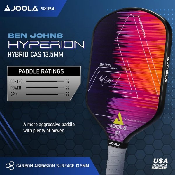 JOOLA Ben Johns Hyperion CAS Pickleball Paddle - Carbon Abrasion Surface with High Grit & Spin, Elongated Handle, Pickle Ball Paddle with Polypropylene Honeycomb Core, USAPA Approved - Image 2