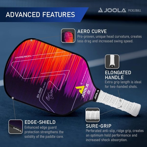 JOOLA Ben Johns Hyperion CAS Pickleball Paddle - Carbon Abrasion Surface with High Grit & Spin, Elongated Handle, Pickle Ball Paddle with Polypropylene Honeycomb Core, USAPA Approved - Image 3