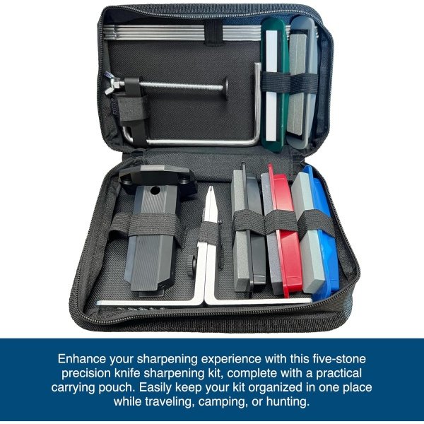 AccuSharp Precision Knife Sharpening Stone Kit, Set for Honing Straight Bladed Knives, Portable Stone Sharpener with Clamp, Pouch, and Guide for Various Angles, Set of 5 Stones with Varying Coarseness - Image 4