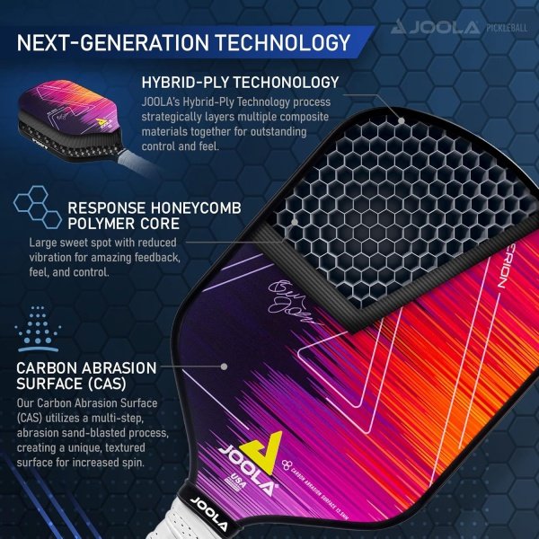 JOOLA Ben Johns Hyperion CAS Pickleball Paddle - Carbon Abrasion Surface with High Grit & Spin, Elongated Handle, Pickle Ball Paddle with Polypropylene Honeycomb Core, USAPA Approved - Image 4