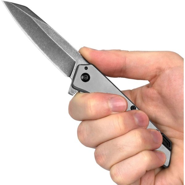 Kershaw Misdirect Pocketknife; 2.9 in. 4Cr13 Black-Oxide Blackwash Finish Blade, Stainless Steel Stonewash Finish Handle Equipped with Assisted Opening, Flipper and Frame Lock - Image 6